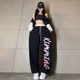 DERMEARNE Korean Y2K Streetwear White Jogging Sweatpants Women Harajuku Sports Pants Oversized Hip Hop Letter Wide Leg Trousers