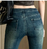 DERMEARNE Harajuku Y2k Washed Distressed Gradient Flare Jeans Women High Waist American Retro Straight Tight Jeans Hot Girl Denim Trousers