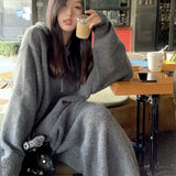 Korean V-Neck Two Piece Set Skirt Sweater Casual Women Knitted  Pullover Sweater High Waist Skirt Fashion Winter New Clothing