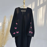 DERMEARNE Front Open Abaya Women Kimono Muslim Women's Dresses Butterfly Embroidery Eid Soft Satin Abaya Arab Dubai Islamic Clothing