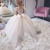 DERMEARNE Pretty Dress Pink Flower Girl Dress Princess Lace Floral Appqulies Tulle Fluffy Skirt Floor Length Ball Gowns Comuunion Party