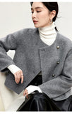 DERMEARNE SENTUBILA Elegant Short Wool Coat Women 2025 Winter Fashion Crew Neck Irregular Single Breasted Female Warm Overcoat W44O56008