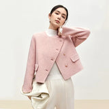 DERMEARNE SENTUBILA Elegant Short Wool Coat Women 2025 Winter Fashion Crew Neck Irregular Single Breasted Female Warm Overcoat W44O56008