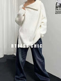 Winter Women's Turtleneck Zipper Oversize Fashion Sweaters Autumn New Knitwears Loose Thick Warm High Neck Solid Pullovers