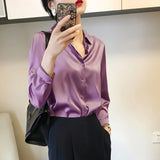 DERMEARNE All-match Satin Finish Shirts And Blouses Women Clothing Casual Top OL Long Sleeve Button Elegant Shirts French Solid Blouses
