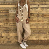 DERMEARNE Women Casual Solid Color Sleeveless Adjustable Straps Loose Jumpsuit Bib Overall Suitable For School Work Date