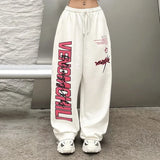 DERMEARNE Korean Y2K Streetwear White Jogging Sweatpants Women Harajuku Sports Pants Oversized Hip Hop Letter Wide Leg Trousers