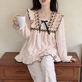 New Autumn and Winter Coral Velvet Pajamas Women's Sets Thicken Plush Cartoon Flannel Home Wear Suit Two-Piece Suit Student