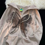 Dermearne Women Vintage butterfly Print Hoodies Retro Harajuku Hip Hop Jacket High Street Hoodie Casual Loose Sweatshirt Clothes Y2K Tops