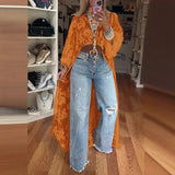 DERMEARNE 2025 Women's New Fashion Lace Floral Shirt Top With High Neck Puff Sleeve Through Hollow-Out Front Short After Long Top Blouse