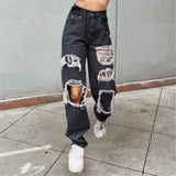 2024 Large Washed Tattered Jeans Women's Spring and Summer Hot Girls High Waist Straight Tube Loose Beggar Wide Leg Pants