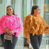 DERMEARNE French Style Loose-Fit Women's Blouse With Button Casual Long Sleeve Top For Spring And Autumn Round Neck Irregular Leaf Pattern