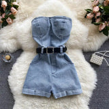 Summer Rompers Women Jeans Jumpsuit off shoulder Loose Casual Denim Rompers Womens Jumpsuits Wide Leg Casual Denim Overalls