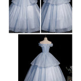 DERMEARNE Blue Sweet and Fresh Evening Dress 2026 New One Shoulder Performance Puff Dress Art Exam Vocal Host Banquet Colorful Yarn Dress