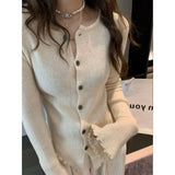 DERMEARNE Y2k Grey Vintage Women Kint Sweater Harajuku Long Sleeve Cardigan Irregular Korean Fashion Slim Autumn Jerseys Casual
