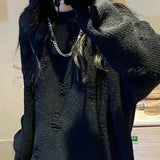 Vintage Women's Sweater with Holes Korean Style Oversized Black Female Pullovers Sweaters Harajuku Knitted Jumper Gothic