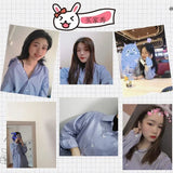 DERMEARNE Women Shirt Blouse Blue Vertical Striped Shirt Women's Autumn Clothing Loose Long Sleeve Shirt Blusas Mujer