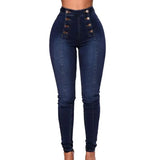 DERMEARNE Women High Waist Pencil Jeans Double-breasted Button Fly Denim Pants Skinny Hip Lifting Long Trousers Lady Sexy Bodycon Jeans
