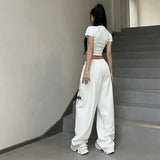 DERMEARNE Korean Y2K Streetwear White Jogging Sweatpants Women Harajuku Sports Pants Oversized Hip Hop Letter Wide Leg Trousers