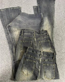 DERMEARNE Gothic Washed Denim Flare Pants Women Autumn Streetwear Slim Black Grey High Waisted Jeans Vintage Long Pants Y2k Clothes