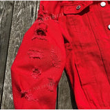 DERMEARNE Plus Size Loose Ripped Black Denim Jacket Women 4XL 5XL Spring Streetwear Pink Red Basic Lover'S Jeans Coat Casual Outwear