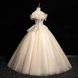 DERMEARNE 2026 New Women's Summer Champagne Mesh Embroidered One Shoulder Evening Dress Fashionable and Sweet Banquet Pendant Puff Skirt