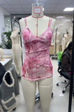 DERMEARNE Women Summer Vintage y2k Aesthetic Crop Tops Floral Print Boho Sleeveless Spaghetti Strap Mesh See Through Coquette Tanks Camis