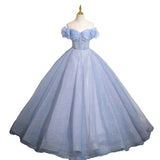 DERMEARNE One Shoulder Light Blue Performance Dress, Fluffy Dress, Princess Coming of Age Ceremony, Hosting Annual Party Dress