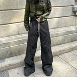 Baggy Black Cargo Pants Women Wide Leg Casual High Street Drawstring Trousers Men Goth Grunge America Style Pantalones