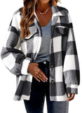 DERMEARNE Autumn Winter Women's Thickened Plaid Lamb Velvet Jacket with Pockets Buttoned Fluffy Outerwear Casual Loose Fit Coat