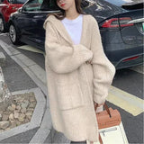 Oversize Long Hooded Cardigan Open-Front Knit Sweaters Women's Longline Cardigan Autumn Winter Casual Outfit
