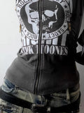 Classic Design Letter Printed Zip Up Vintage Hoodies Women Korean Style Skinny Casual Sweatshirts Y2k Gothic Sports Hoodies