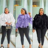 DERMEARNE French Style Loose-Fit Women's Blouse With Button Casual Long Sleeve Top For Spring And Autumn Round Neck Irregular Leaf Pattern