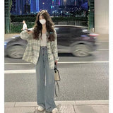 XEJ Plaid Shirt Elegant and Youth Woman Blouses Camisa Denim Women's Shirt 2023 New Blouse Korean Style Women's Clothing Spring