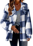 DERMEARNE Autumn Winter Women's Thickened Plaid Lamb Velvet Jacket with Pockets Buttoned Fluffy Outerwear Casual Loose Fit Coat