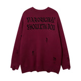 Vintage Y2k Women Men's Sweater Ripped Knit Oversize Anime Tops Harajuku Streetwear Frayed Pullovers 2023 Winter Clothing Blouse
