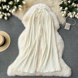 DERMEARNE Women Long Pants Wide Leg Pant Solid Loose Casual Lace Up Tight High Waist Capris Regular Pleated Trousers Summer 2025