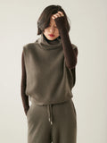Women's 100% Cashmere Sweater Row Style Waistcoat Turtleneck Sleeveless Pullover Sweater Autumn Winter Cashmere Knit Tops