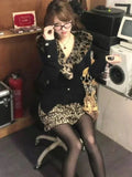 Leopard Cardigan Women Japanese Gyaru V-neck Long Sleeve Streetwear Slim Sexy Cardigan Sweater Y2k Vintage Top Autuam