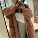 Oversize Long Hooded Cardigan Open-Front Knit Sweaters Women's Longline Cardigan Autumn Winter Casual Outfit