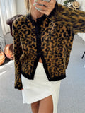 Tossy Female Leopard Cardigan Sweater Fashion Printed Contrast Loose Long Sleeve Commute Cropped Coat Women's Autumn Cardigan