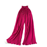 DERMEARNE Women Long Pants Wide Leg Pant Solid Loose Casual Lace Up Tight High Waist Capris Regular Pleated Trousers Summer 2025