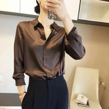 DERMEARNE All-match Satin Finish Shirts And Blouses Women Clothing Casual Top OL Long Sleeve Button Elegant Shirts French Solid Blouses