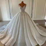 DERMEARNE Gelinlik Beading Shining Wedding Dresses V-Neck Gorgeous Vestidos De Novia Off the Shoulder Vintage Hochzeitskleid Bridal Gowns