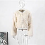 DERMEARNE Fashion Faux Fur Jacket Coat Women Warm Fluffy Loose Long Sleeve V-neck Female Cardigan 2025 Winter Solid Lady Street Outwear