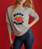 DERMEARNE Spring New Women's Grey Sweatshirt Letters Lip Pattern Printed Long Sleeve Female Pullover Tops Versatile