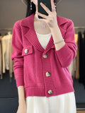 Fashionable slimming and stylish lapel, 100% pure wool cardigan, women's 2024 spring new external short sweater jacket