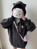 Gray Solid Harajuku Hoodies Women Japanese Style Y2k Cuteore Soft Girl Cartoon Embroidery Zipper Hoodes Sweatshirt 2024