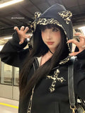 Harajuku Leopard Print Women Zip Up Hoodies Vintage Gyaru Streetwear Japanese Style 2000s Aesthetic Sweatshirt Oversize