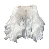 DERMEARNE French Style Loose-Fit Women's Blouse With Button Casual Long Sleeve Top For Spring And Autumn Round Neck Irregular Leaf Pattern